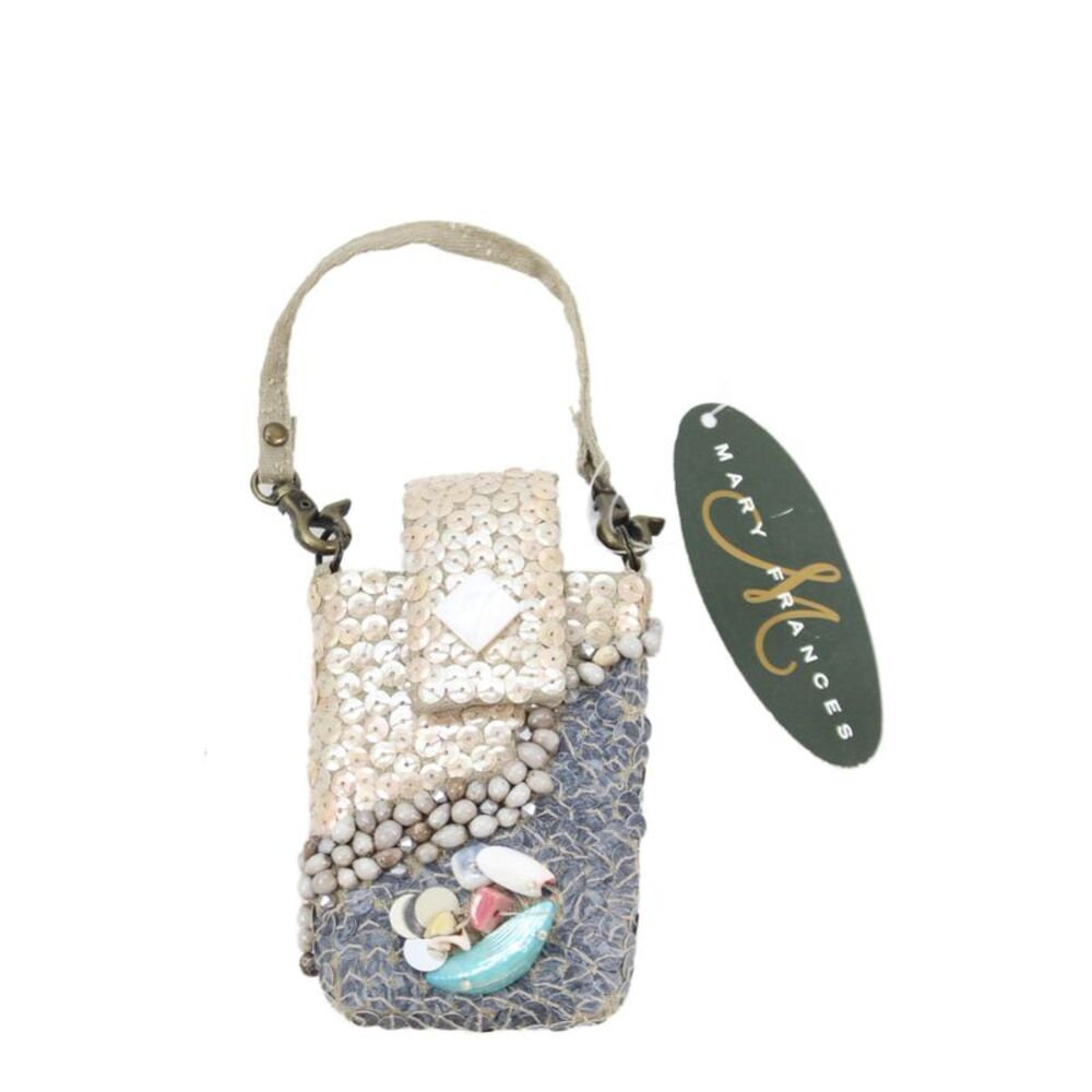 Mary Frances Womens Beaded Seashell Phone Carrier Case Beige